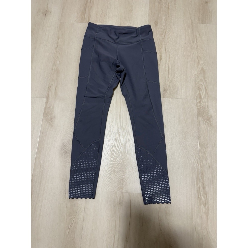Lululemon Women's 6 Gray High Rise Ankle Leggings Side Pockets Running Athletic